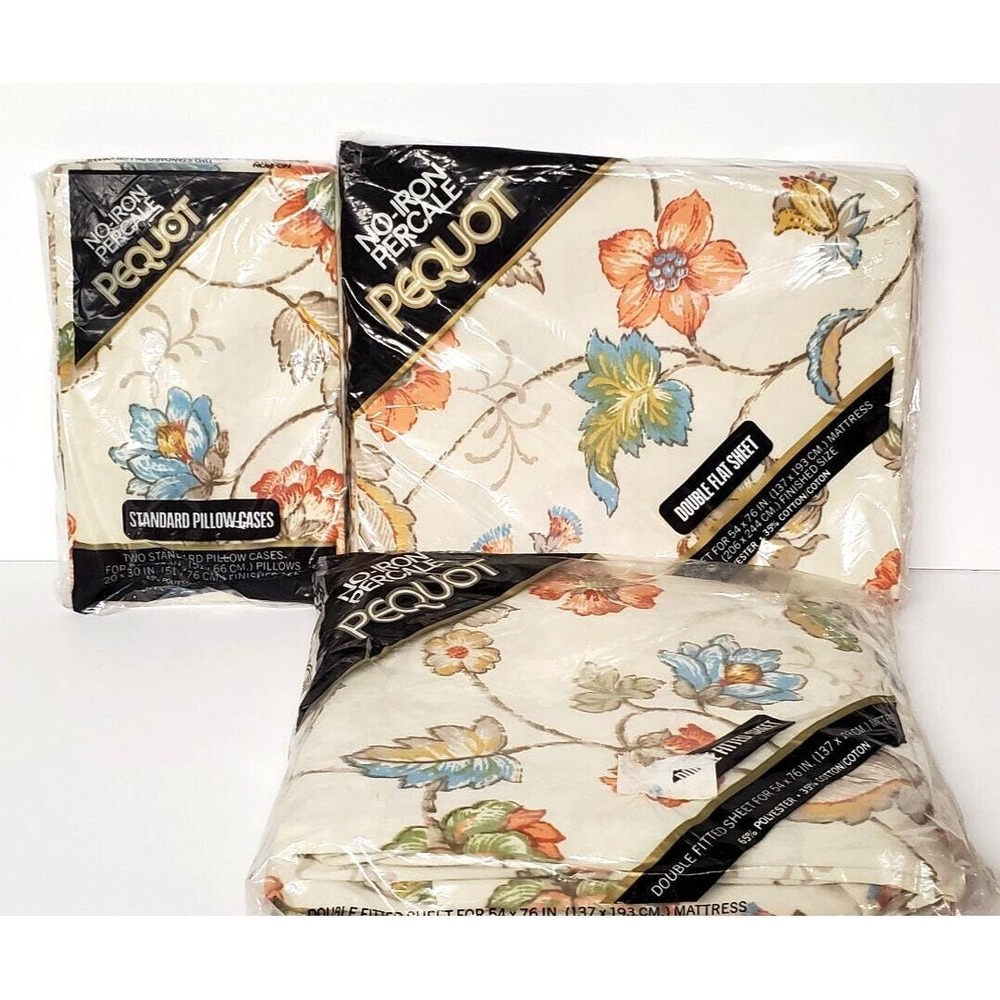 Vintage Pequot Percale Full Size Sheet Set 4 PC New in Package (1 Opened)‎